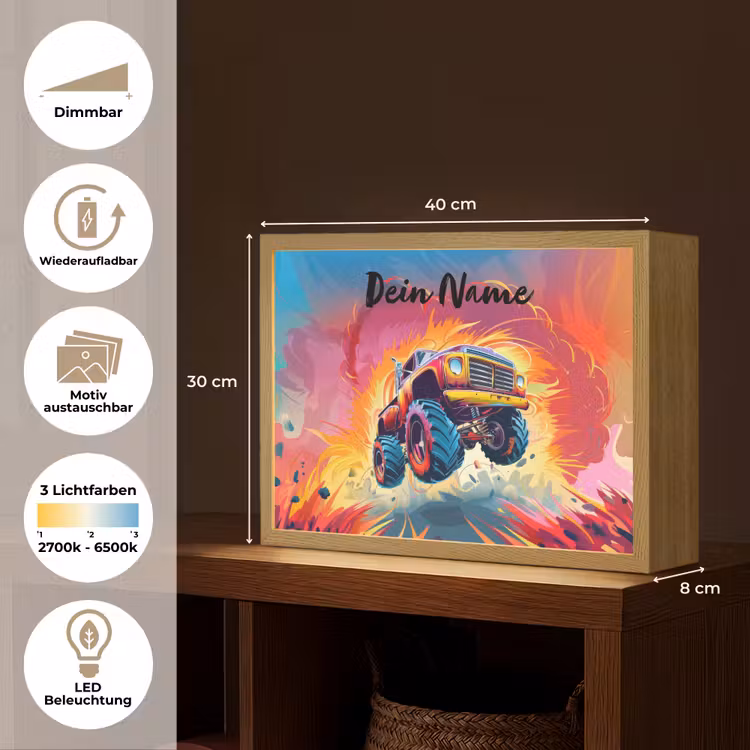 Monstertruck - Auto - Jongens - Kleurrijk Light Box met batterij (Wandlamp kind) middel -USP_websiteoverzichtDE