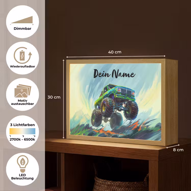 Monstertruck - Auto - Jongens - Groen Light Box met batterij (Wandlamp kind) middel -USP_websiteoverzichtDE