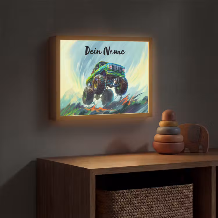 Monstertruck - Auto - Jongens - Groen Light Box met batterij (Wandlamp kind) middel -sfeer5_kind
