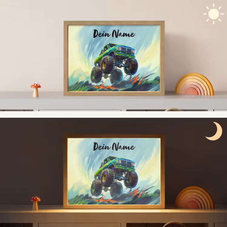 Monstertruck - Auto - Jongens - Groen Light Box met batterij (Wandlamp kind) middel -sfeer3_kind