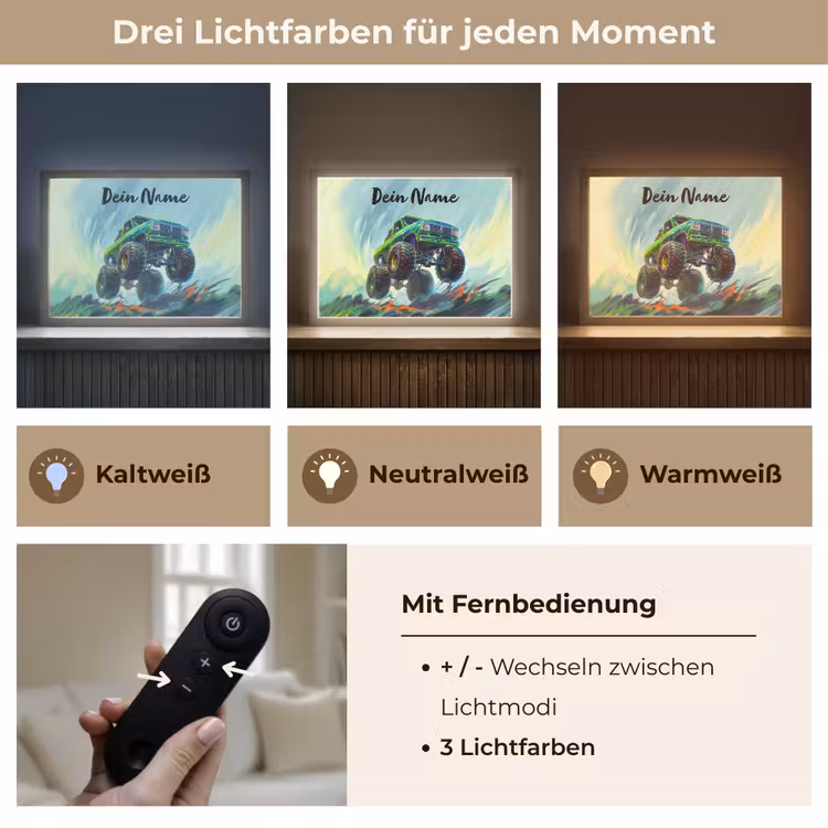 Monstertruck - Auto - Jongens - Groen Light Box met batterij (Wandlamp kind) middel -USP_lichtkleurDE