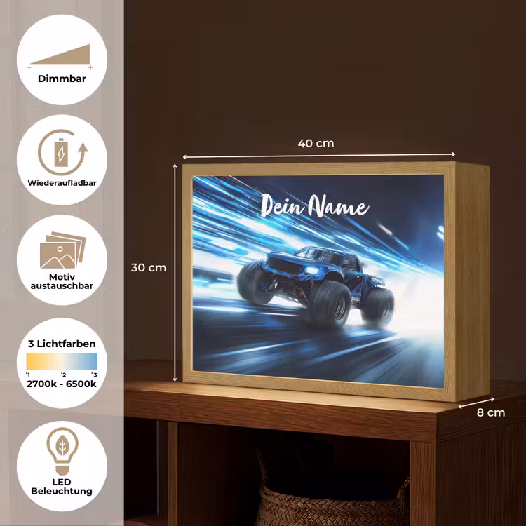 Monstertruck - Blauw - Neon - Lichten Light Box met batterij (Wandlamp kind) middel -USP_websiteoverzichtDE