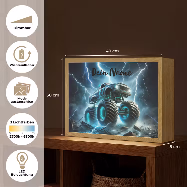 Monstertruck - Bliksem - Blauw - Jongens - Auto Light Box met batterij (Wandlamp kind) middel -USP_websiteoverzichtDE