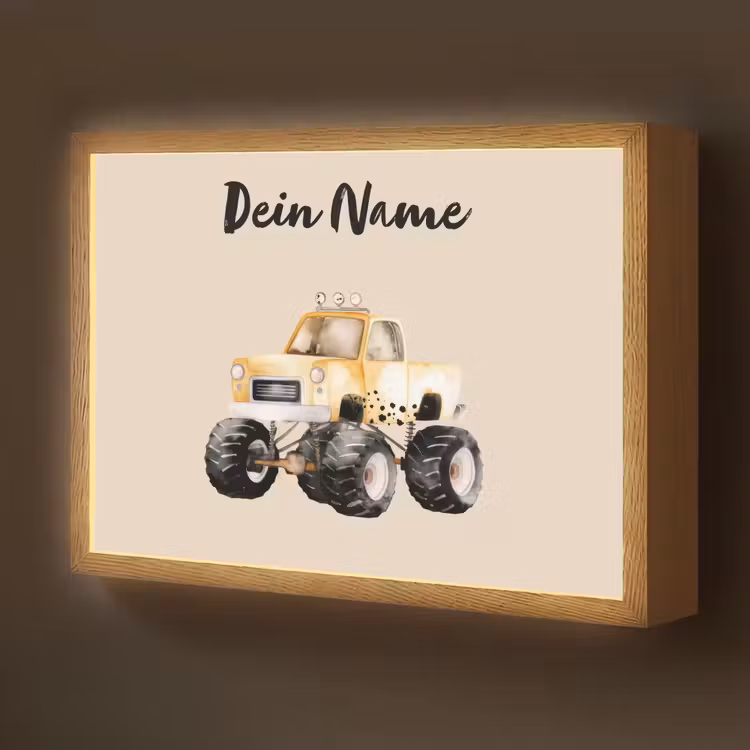 Monstertruck - Geel - Minimalistisch Light Box met batterij (Wandlamp kind) middel -z3d_website