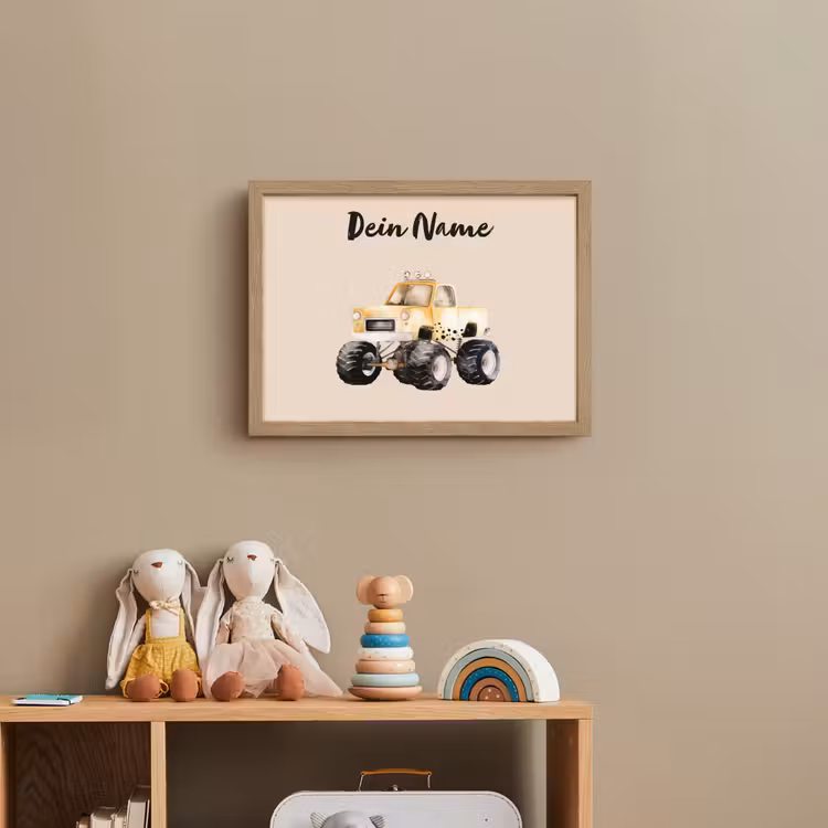 Monstertruck - Geel - Minimalistisch Light Box met batterij (Wandlamp kind) middel -sfeer2_kind