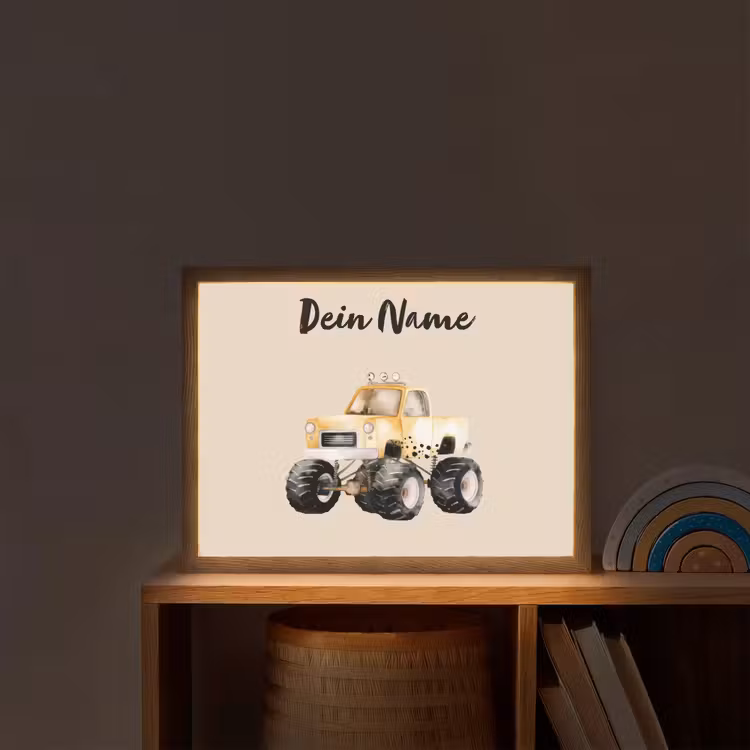 Monstertruck - Geel - Minimalistisch Light Box met batterij (Wandlamp kind) middel -sfeer1_kind
