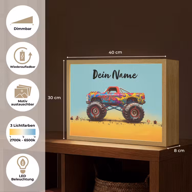Monstertruck - Graffiti - Jongens - Auto Light Box met batterij (Wandlamp kind) middel -USP_websiteoverzichtDE