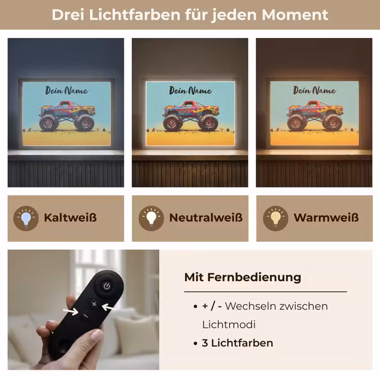 Monstertruck - Graffiti - Jongens - Auto Light Box met batterij (Wandlamp kind) middel -USP_lichtkleurDE