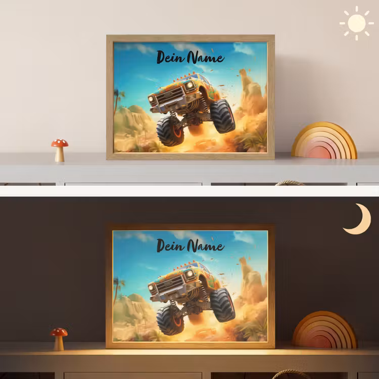 Monstertruck - Kind - Jongen - Auto Light Box met batterij (Wandlamp kind) middel -sfeer3_kind