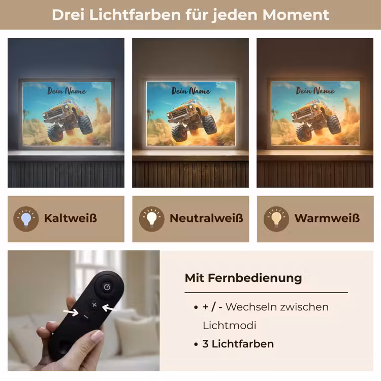 Monstertruck - Kind - Jongen - Auto Light Box met batterij (Wandlamp kind) middel -USP_lichtkleurDE