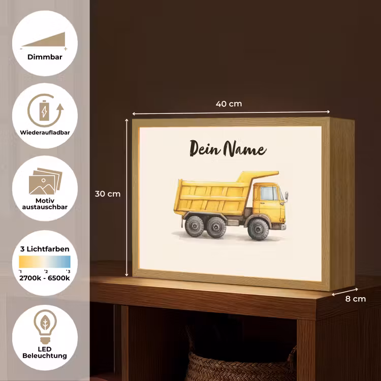 Kiepwagen - Getekend - Geel Light Box met batterij (Wandlamp kind) middel -USP_websiteoverzichtDE