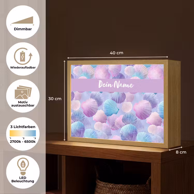 Schelpen - Paars - Blauw - Patroon Light Box met batterij (Wandlamp kind) middel -USP_websiteoverzichtDE