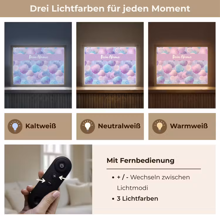Schelpen - Paars - Blauw - Patroon Light Box met batterij (Wandlamp kind) middel -USP_lichtkleurDE