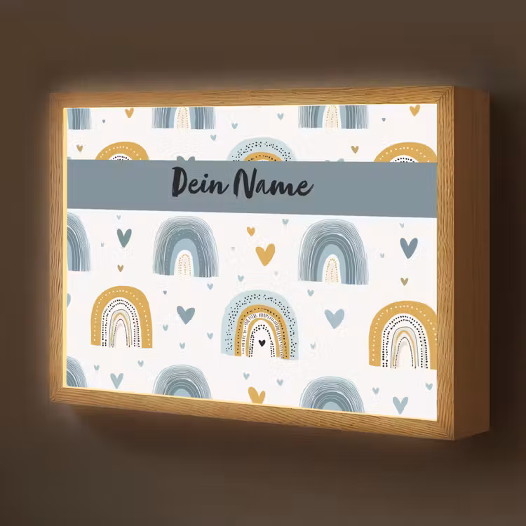 Patroon - Blauw - Regenboog - Hartjes Light Box met batterij (Wandlamp kind) middel -z3d_website