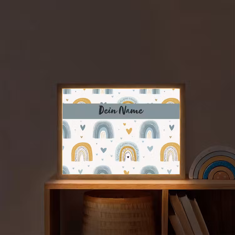 Patroon - Blauw - Regenboog - Hartjes Light Box met batterij (Wandlamp kind) middel -sfeer1_kind