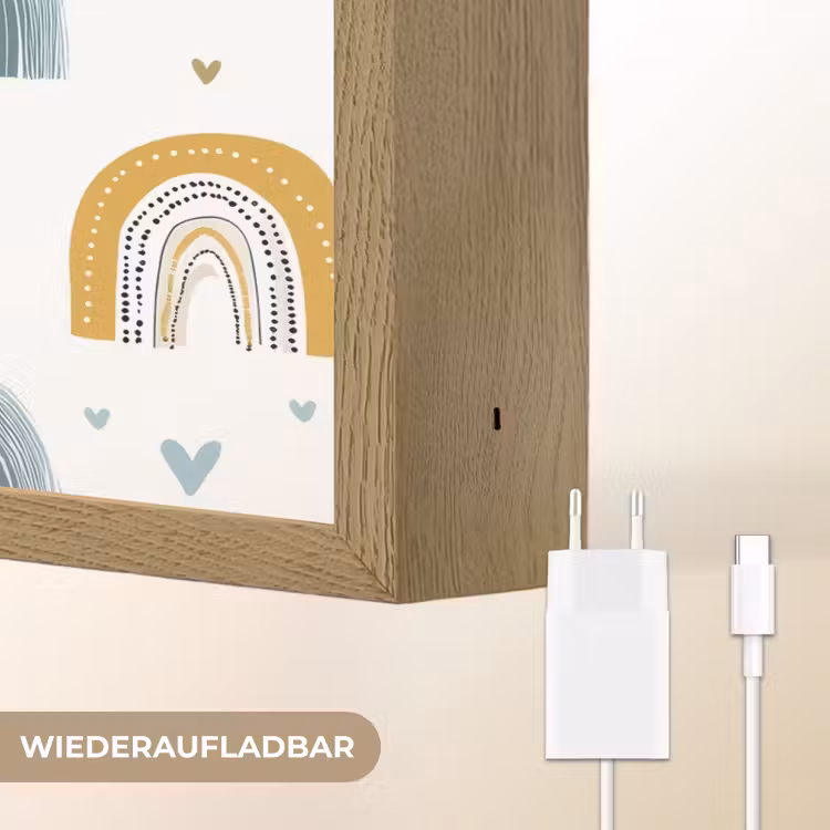 Patroon - Blauw - Regenboog - Hartjes Light Box met batterij (Wandlamp kind) middel -USP_websiteoplaadbaarDE