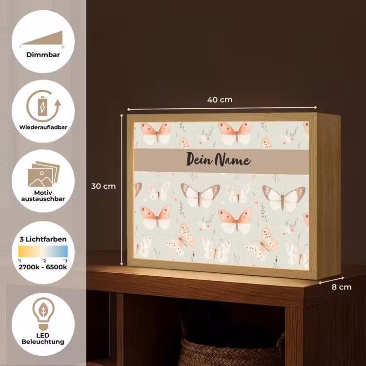 Patroon - Vlinders - Sierlijk - Bloemen Light Box met batterij (Wandlamp kind) middel -USP_websiteoverzichtDE