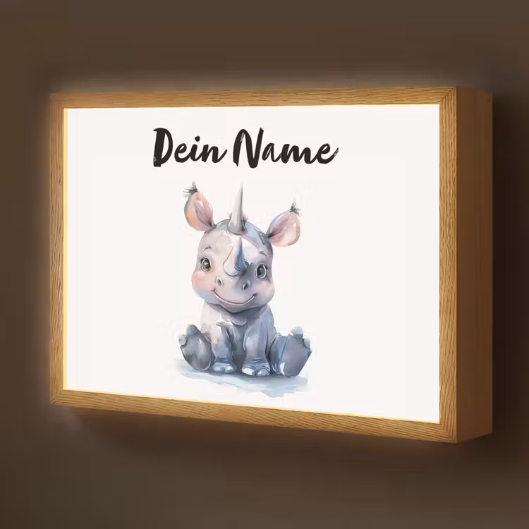 Neushoorn - Baby dier - Dieren Light Box met batterij (Wandlamp kind) middel -z3d_website