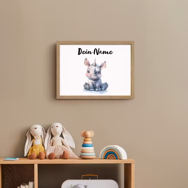 Neushoorn - Baby dier - Dieren Light Box met batterij (Wandlamp kind) middel -sfeer2_kind