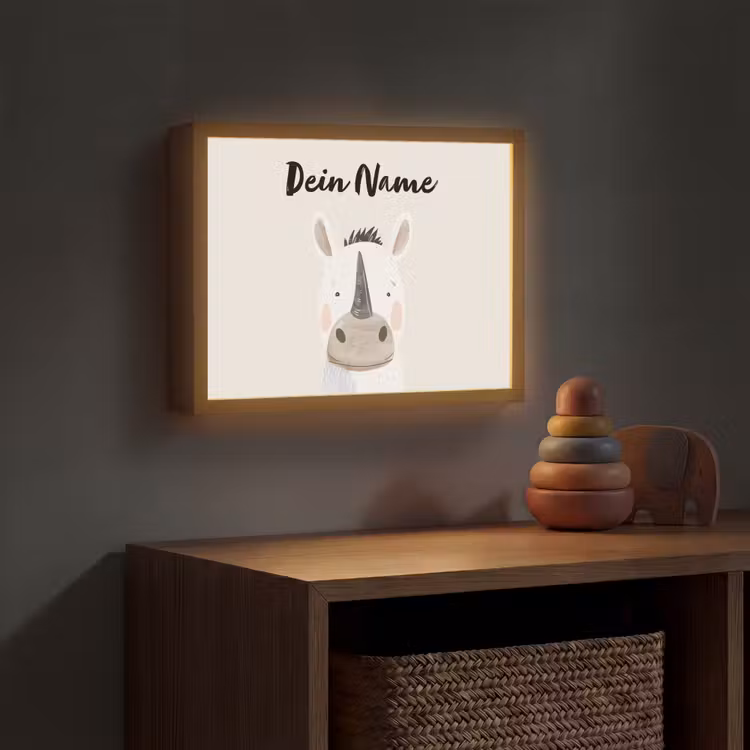 Neushoorn - Wilde dieren - Pastel kleuren Light Box met batterij (Wandlamp kind) middel -sfeer5_kind