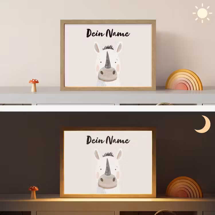 Neushoorn - Wilde dieren - Pastel kleuren Light Box met batterij (Wandlamp kind) middel -sfeer3_kind