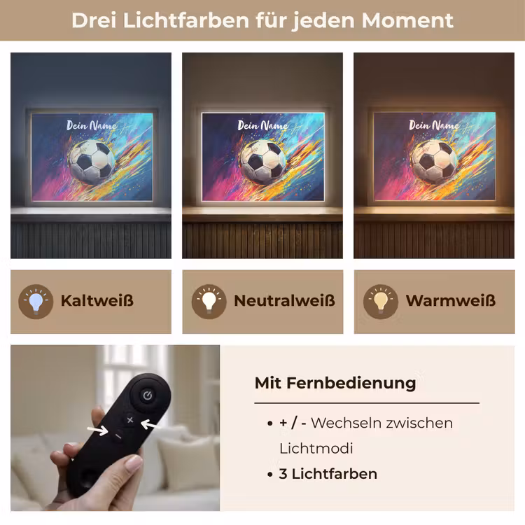 Neon - Voetbal - Kleurrijk Light Box met batterij (Wandlamp kind) middel -USP_lichtkleurDE