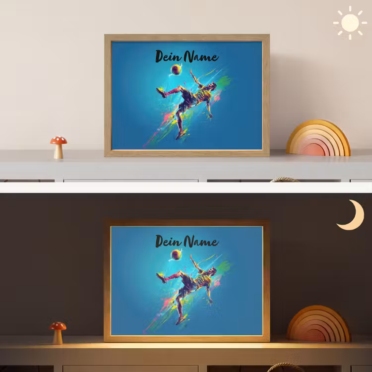 Neon - Voetbal - Schop - Kleurrijk Light Box met batterij (Wandlamp kind) middel -sfeer3_kind
