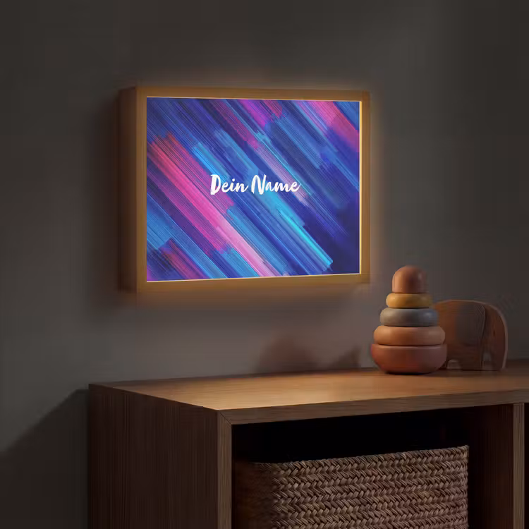Neon - Strepen - Abstract - Blauw - Roze Light Box met batterij (Wandlamp kind) middel -sfeer5_kind