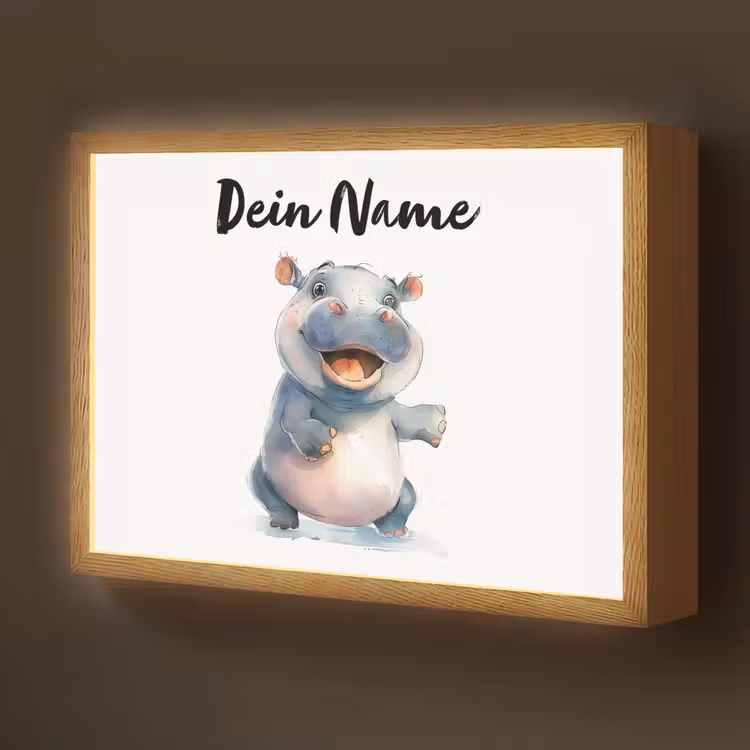 Nijlpaard - Baby dier - Dieren Light Box met batterij (Wandlamp kind) middel -z3d_website
