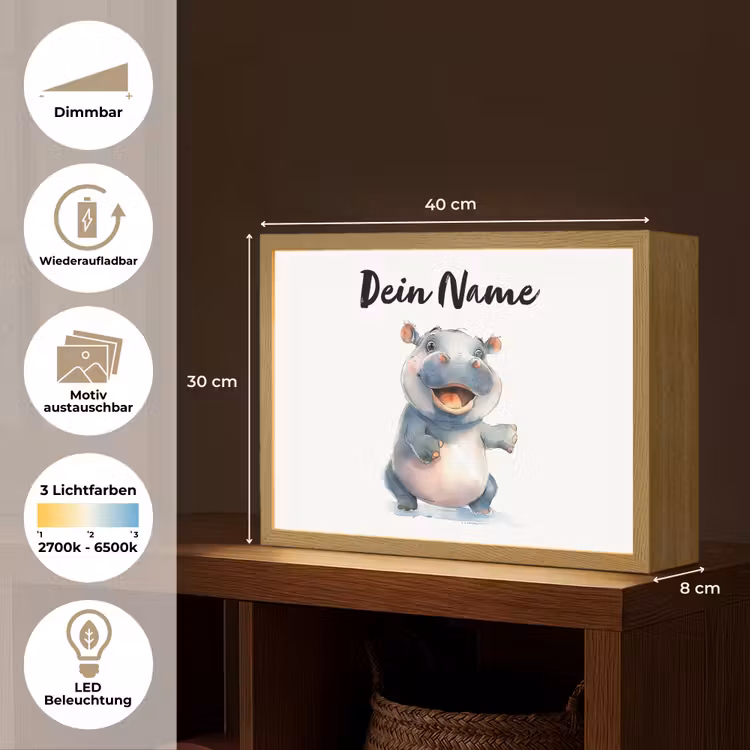 Nijlpaard - Baby dier - Dieren Light Box met batterij (Wandlamp kind) middel -USP_websiteoverzichtDE