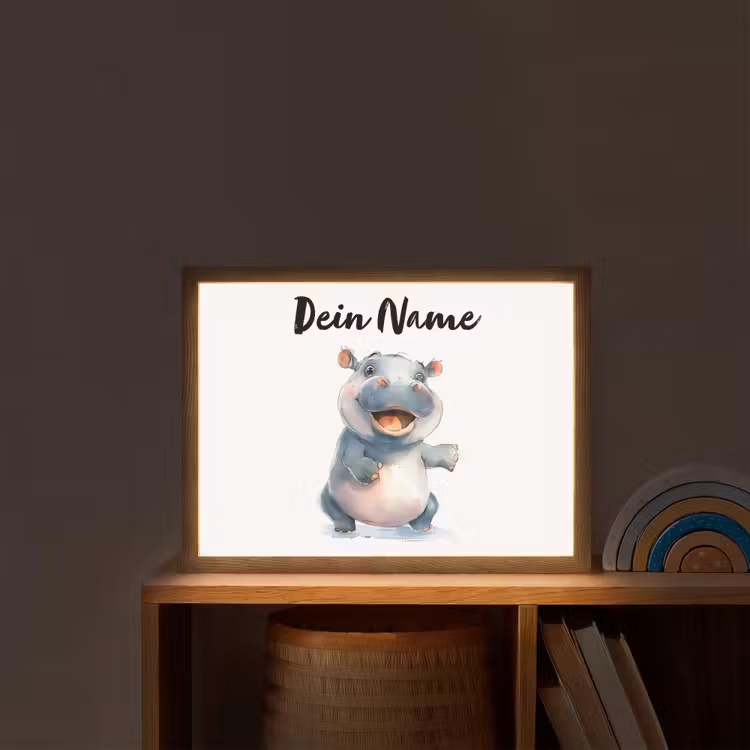 Nijlpaard - Baby dier - Dieren Light Box met batterij (Wandlamp kind) middel -sfeer1_kind