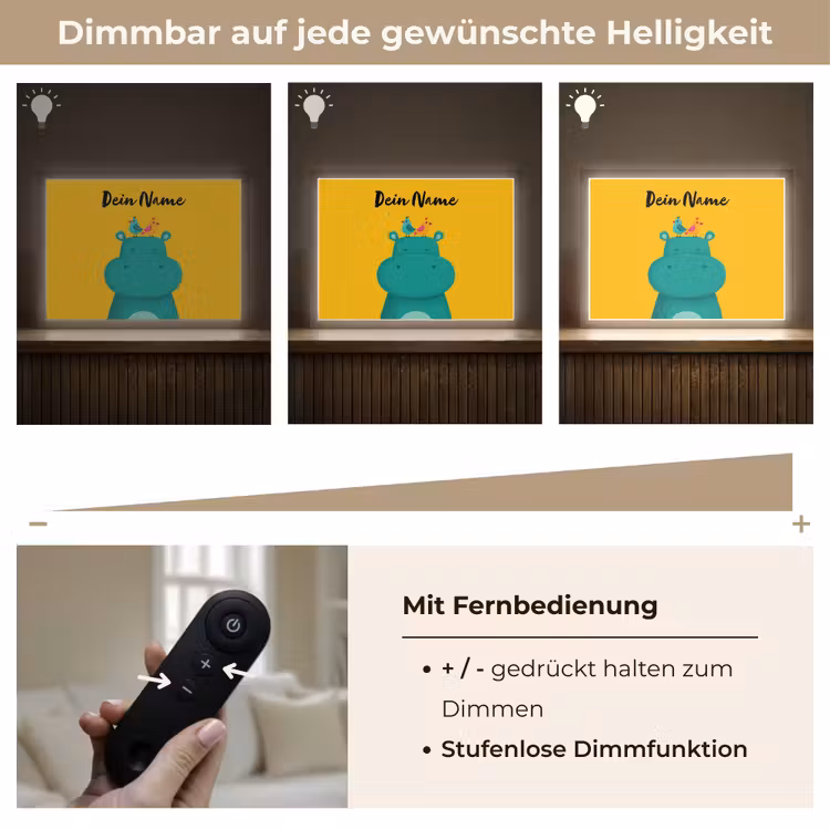 Nijlpaard - Vogels - Groen - Geel Light Box met batterij (Wandlamp kind) middel -USP_dimbaarDE