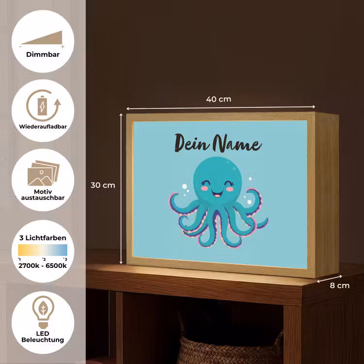 Octopus - Blauw - Gezicht Light Box met batterij (Wandlamp kind) middel -USP_websiteoverzichtDE