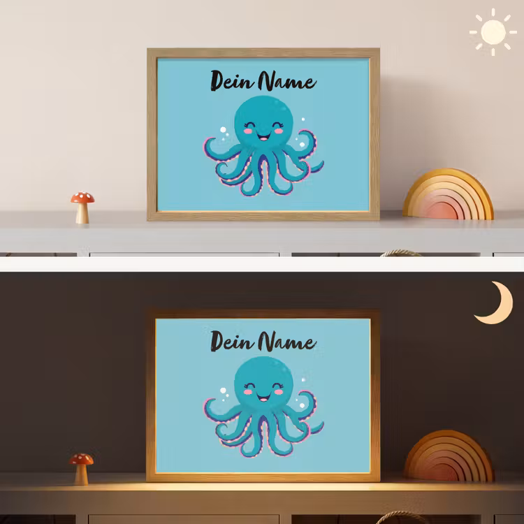 Octopus - Blauw - Gezicht Light Box met batterij (Wandlamp kind) middel -sfeer3_kind