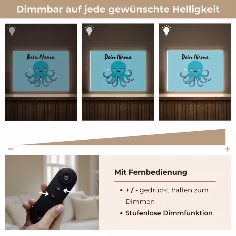 Octopus - Blauw - Gezicht Light Box met batterij (Wandlamp kind) middel -USP_dimbaarDE