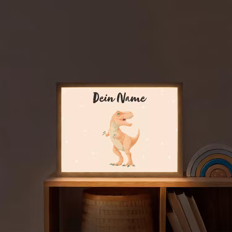 Oranje - Dino - T-Rex - Stippen Light Box met batterij (Wandlamp kind) middel -sfeer1_kind