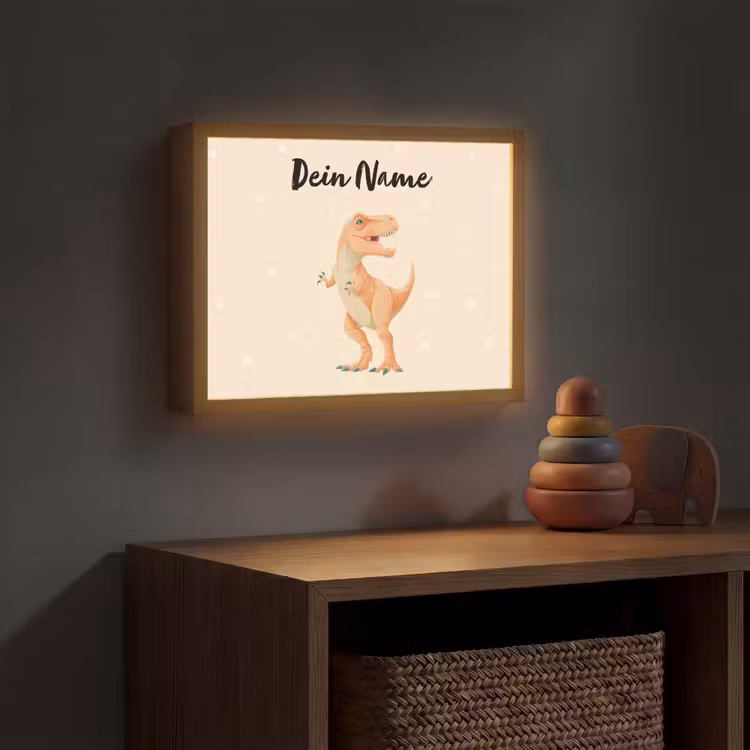 Oranje - Dino - T-Rex - Stippen Light Box met batterij (Wandlamp kind) middel -sfeer5_kind