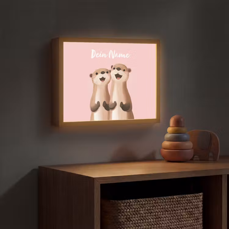 Otters - Glimlach - Bruin Light Box met batterij (Wandlamp kind) middel -sfeer5_kind