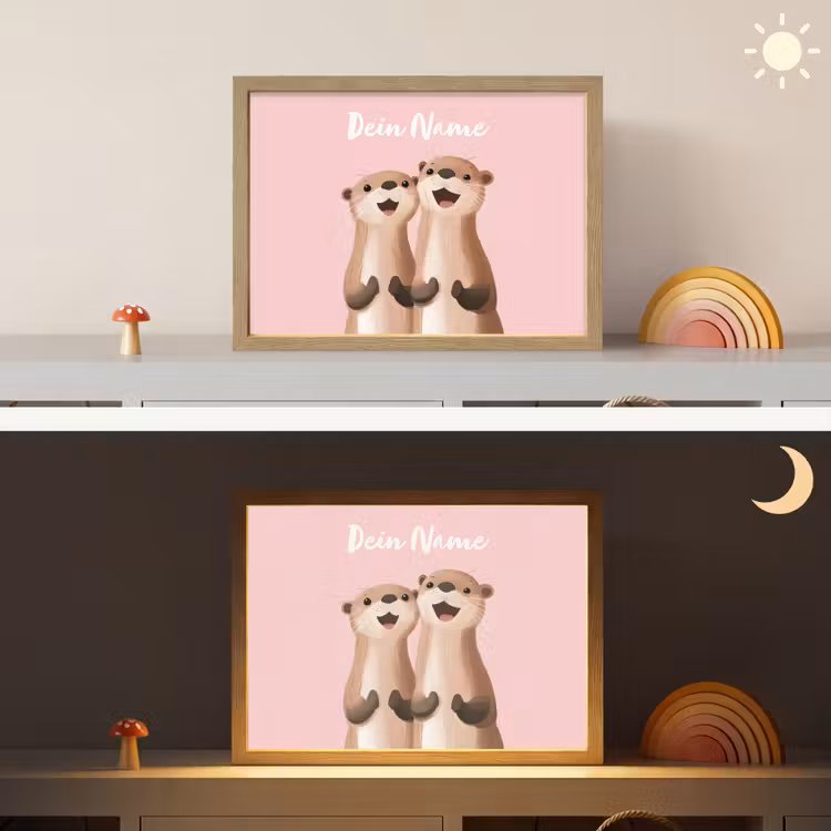 Otters - Glimlach - Bruin Light Box met batterij (Wandlamp kind) middel -sfeer3_kind