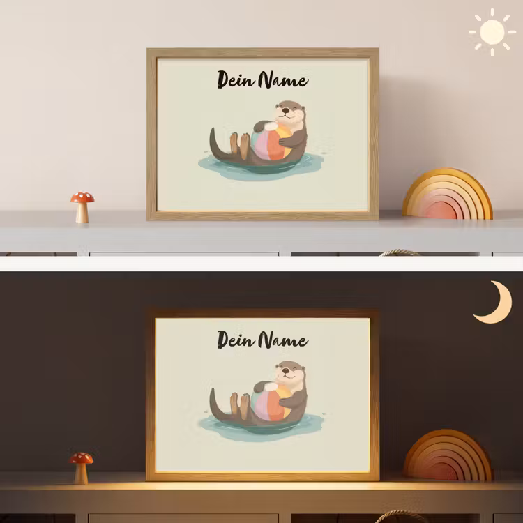 Otter - Strandbal - Kleurrijk Light Box met batterij (Wandlamp kind) middel -sfeer3_kind