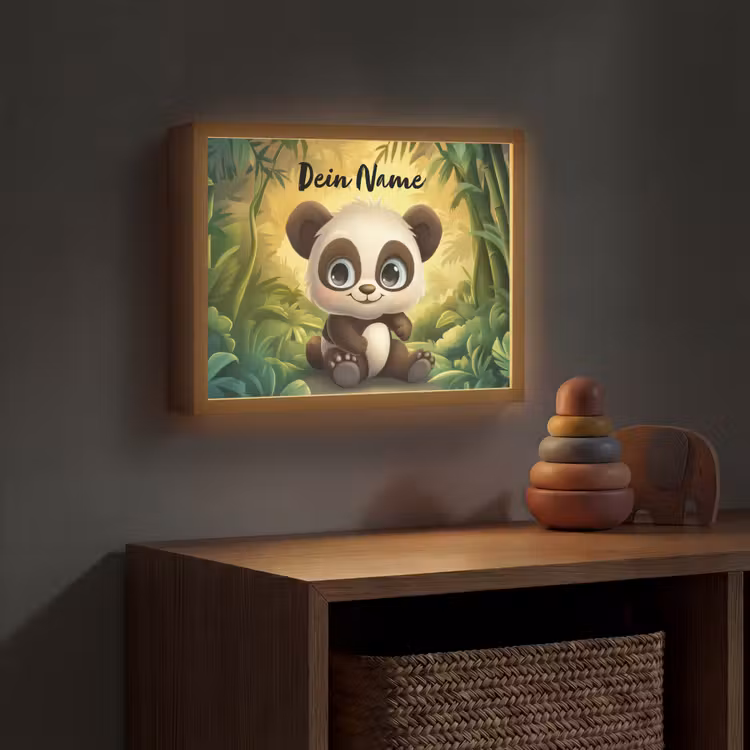 Panda - Bamboebos - Groen Light Box met batterij (Wandlamp kind) middel -sfeer5_kind