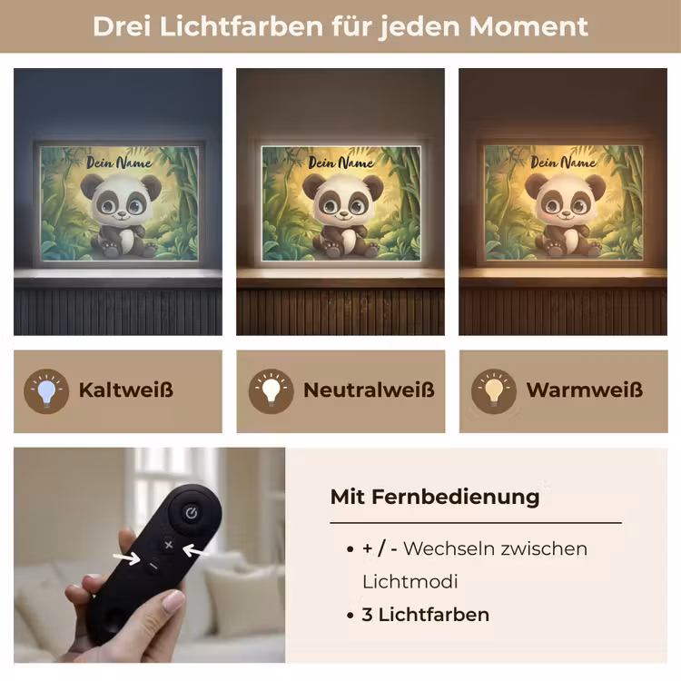 Panda - Bamboebos - Groen Light Box met batterij (Wandlamp kind) middel -USP_lichtkleurDE