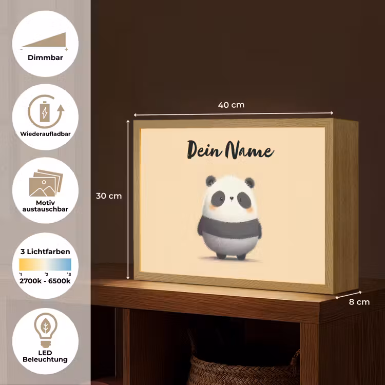 Panda - Beige - Minimalistisch Light Box met batterij (Wandlamp kind) middel -USP_websiteoverzichtDE