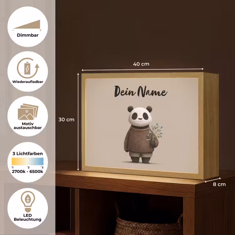 Panda - Blauwe bloemen - Zachtheid Light Box met batterij (Wandlamp kind) middel -USP_websiteoverzichtDE