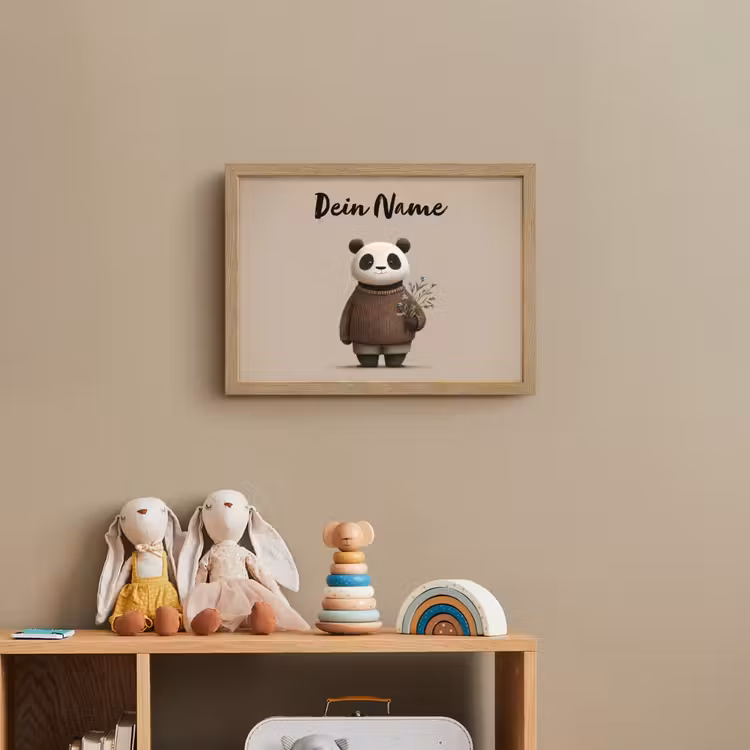 Panda - Blauwe bloemen - Zachtheid Light Box met batterij (Wandlamp kind) middel -sfeer2_kind
