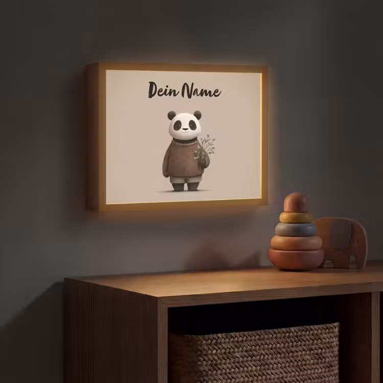 Panda - Blauwe bloemen - Zachtheid Light Box met batterij (Wandlamp kind) middel -sfeer5_kind