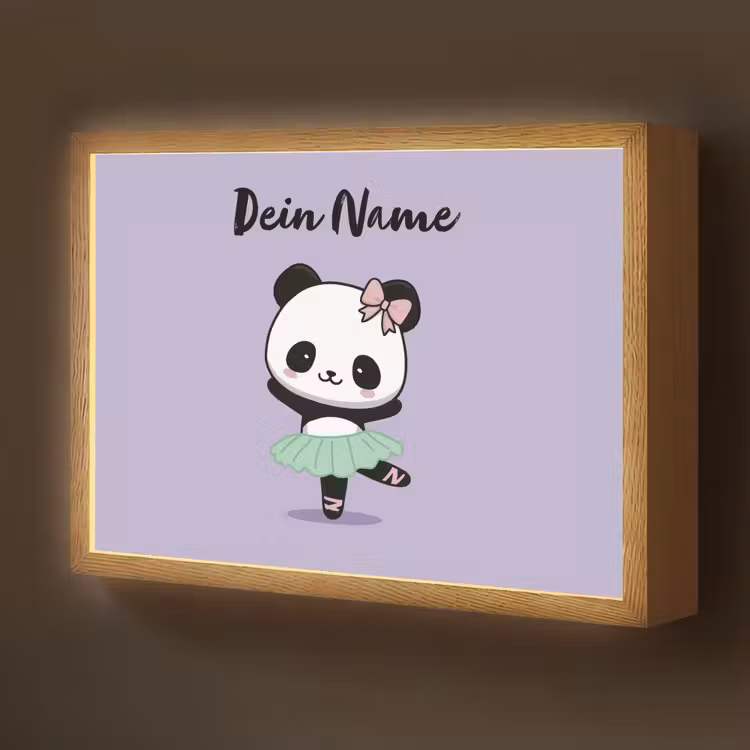 Panda - Paars - Strikje - Kawaii Light Box met batterij (Wandlamp kind) middel -z3d_website