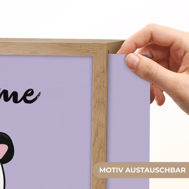 Panda - Paars - Strikje - Kawaii Light Box met batterij (Wandlamp kind) middel -USP_websiteprintDE