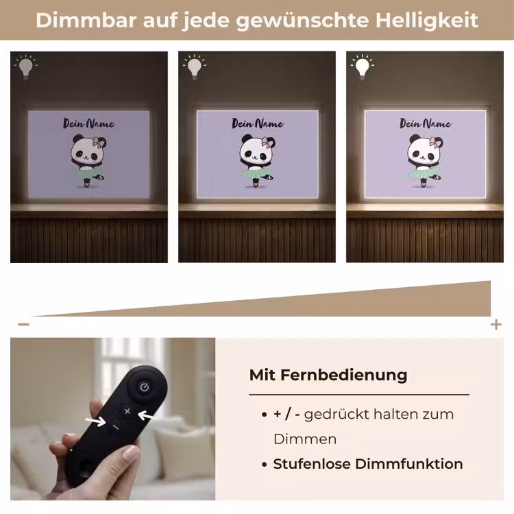Panda - Paars - Strikje - Kawaii Light Box met batterij (Wandlamp kind) middel -USP_dimbaarDE