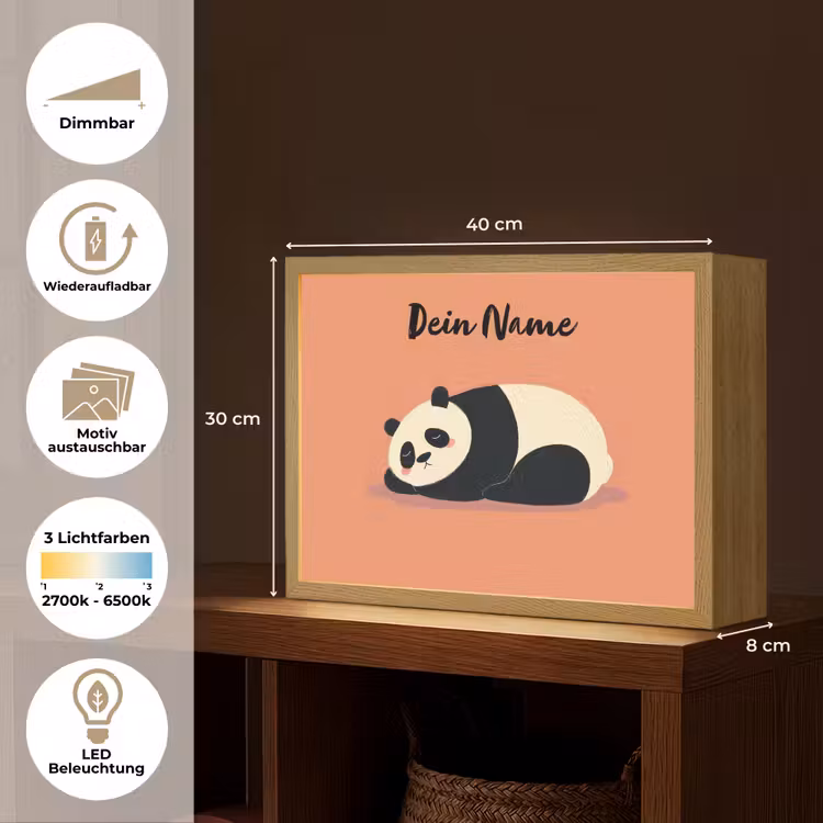 Panda - Slaap - Oranje Light Box met batterij (Wandlamp kind) middel -USP_websiteoverzichtDE
